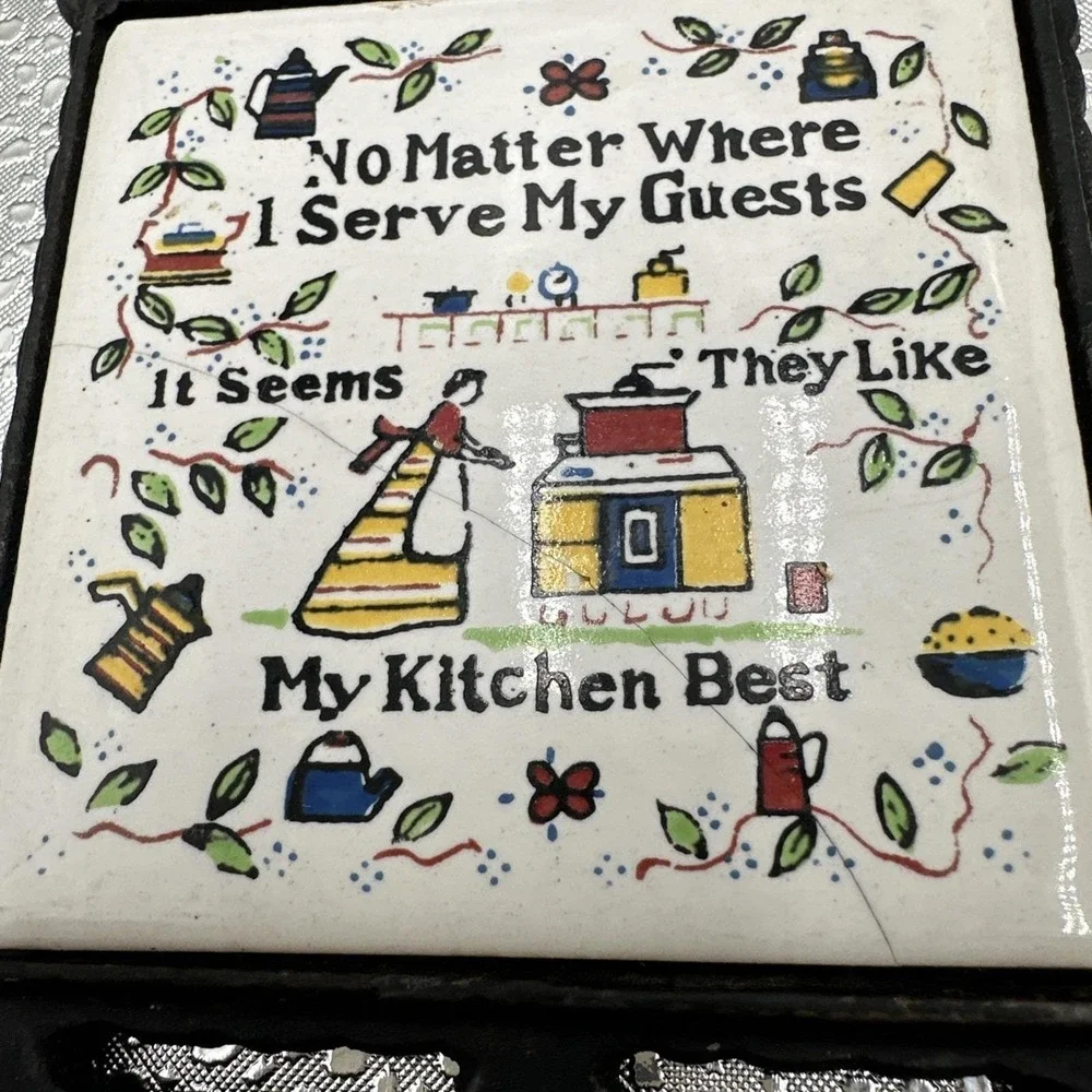 Vintage Cast Iron Trivets with Tile Inserts God Bless Our‎ Home Kitchen